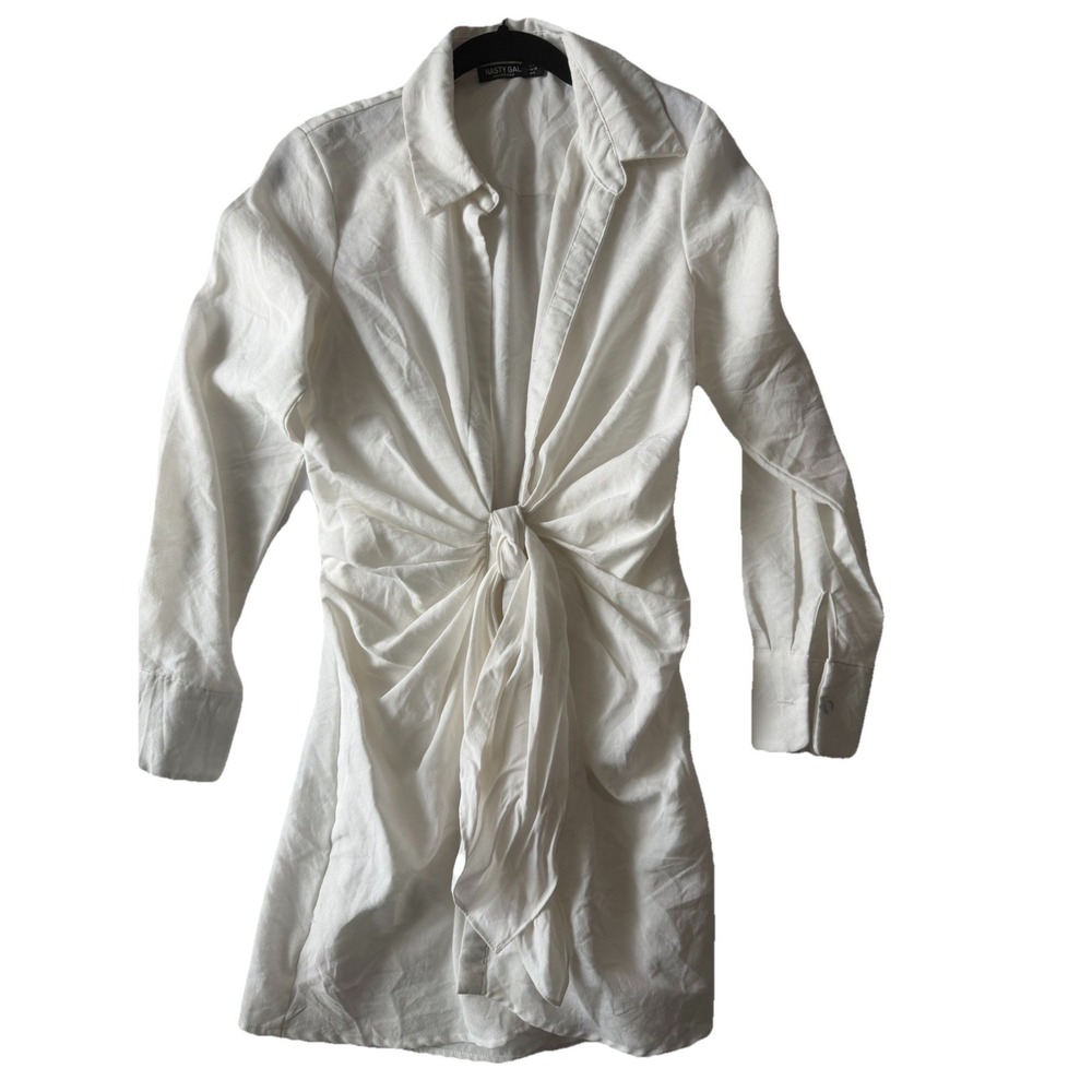 Nasty Gal Collection White Twist Front Shirt Dress Women's US 4 UK 8